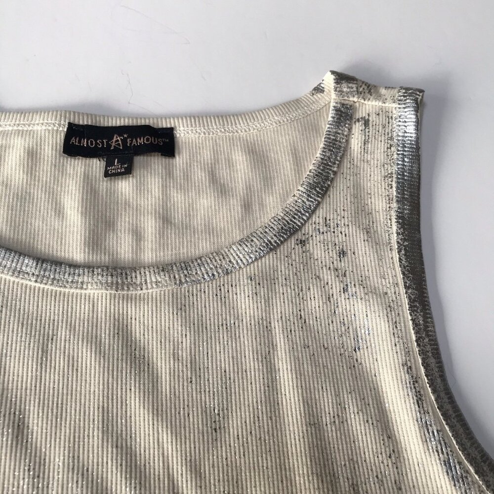 Y2K Almost Famous Top Large Cami Cream Metallic Silver Splatter Rave Going Out - Picture 7 of 14